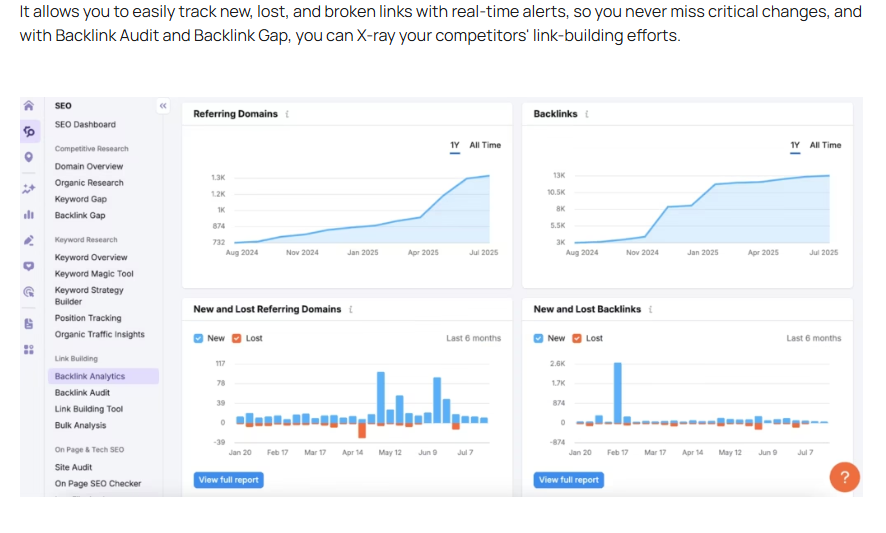 A screenshot from one of my listicles showing Semrush dashboad
