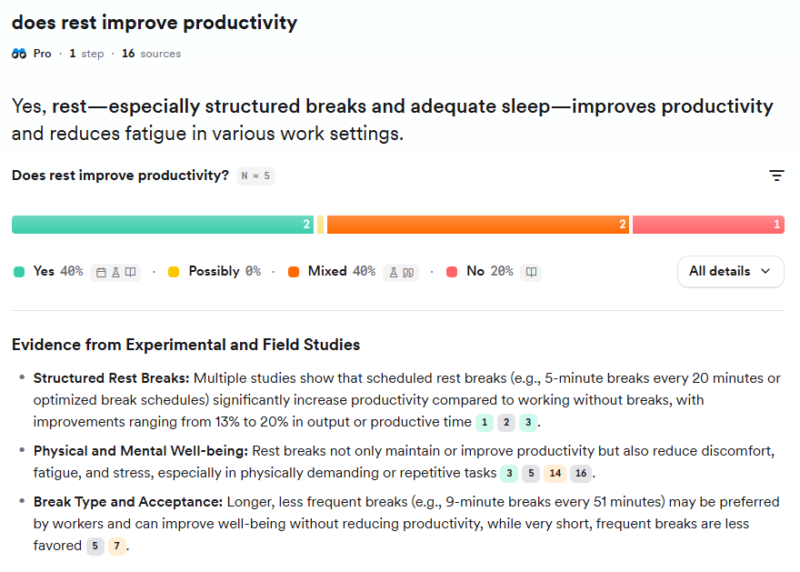 screenshot showing research results from Consensus