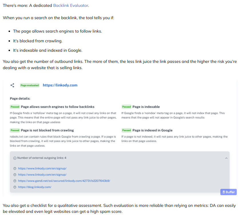 Screenshot from Linkody which I captured when I wrote an article comparing it to BacklinkManager