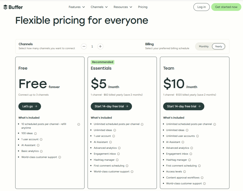 best freelance writer tools: buffer pricing