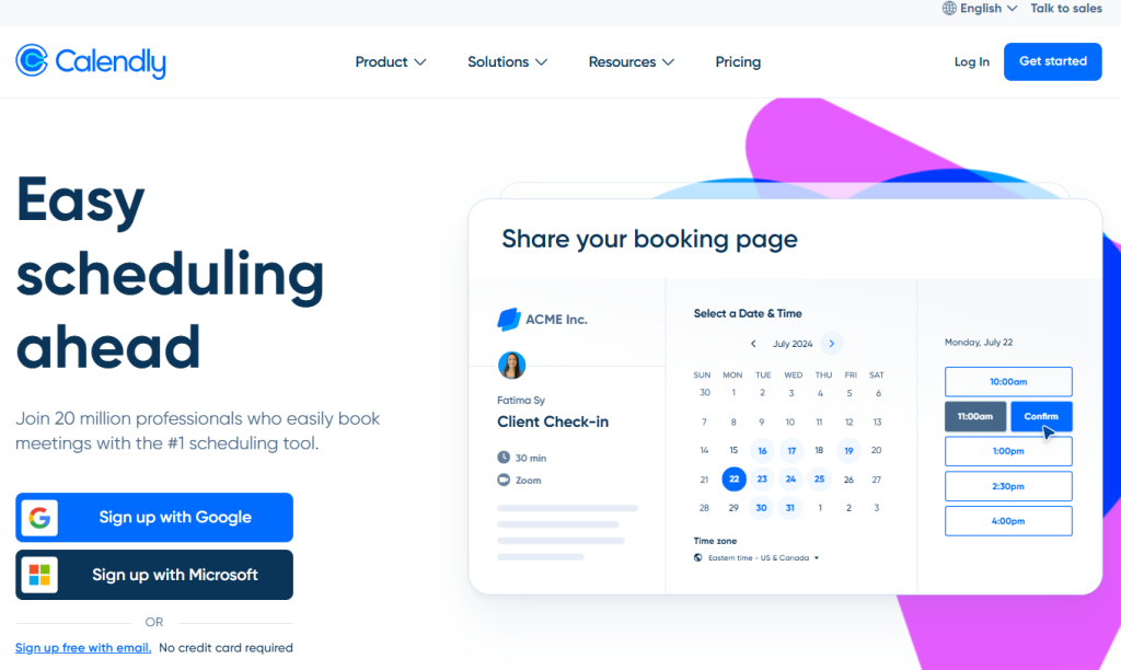 best freelance writer tools: calendly homepage