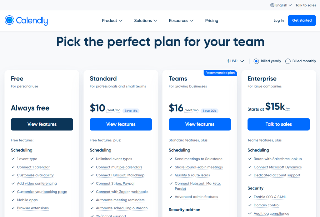 best freelance writer tools: calendly pricing