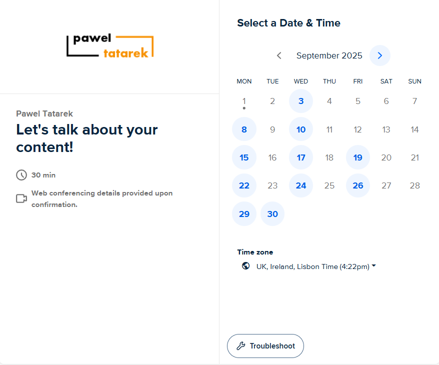 best freelance writer tools: my calendly page