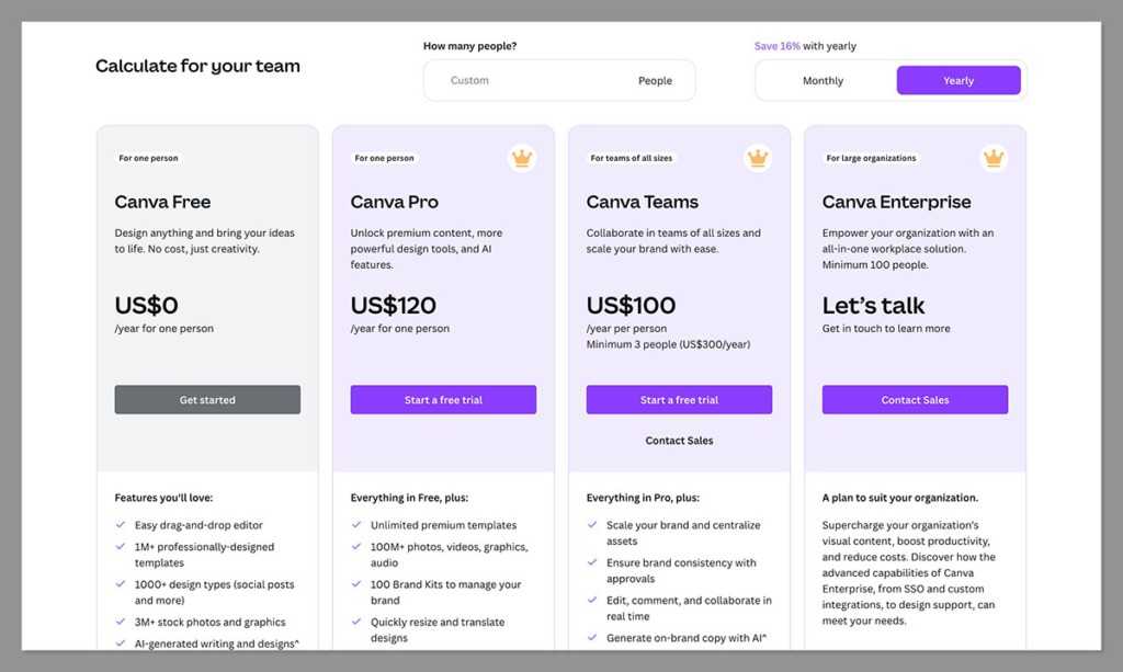 best freelance writer tools: canva pricing