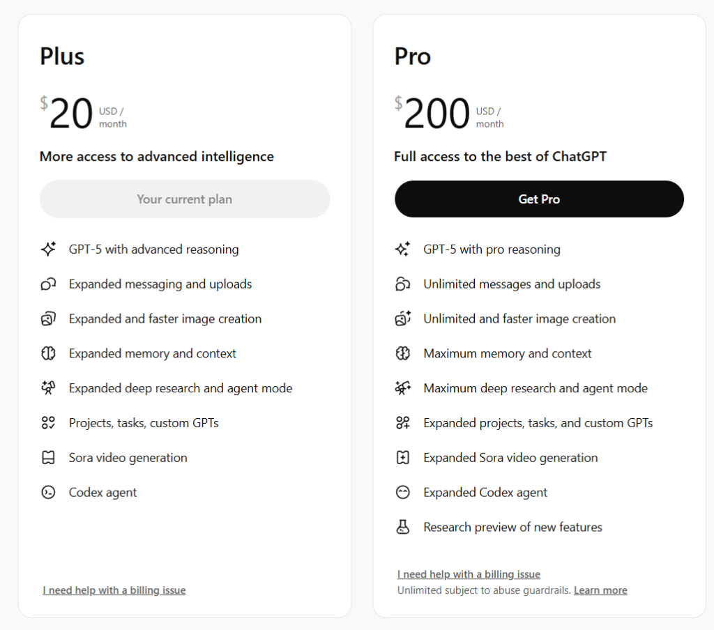 ChatGPT pricing