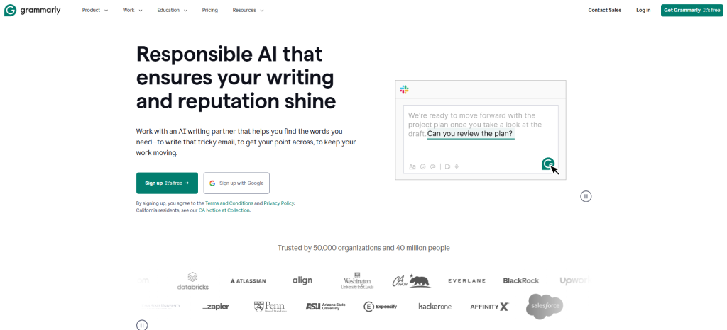 best freelance writer tools: grammarly homepage