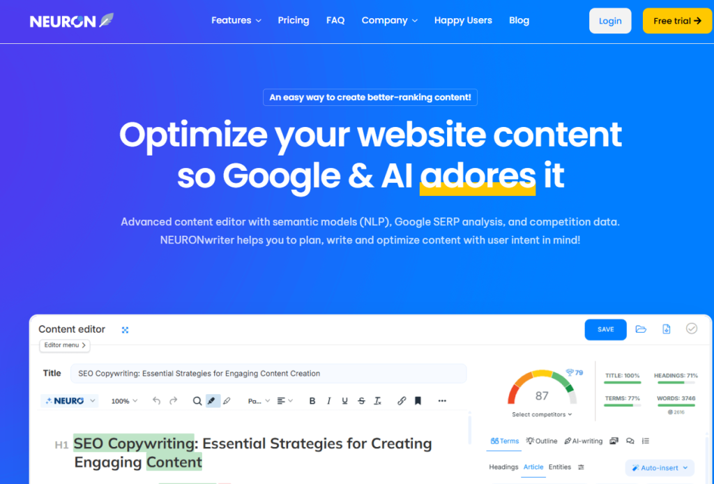 Best Freelance Writer Tools: neuronwriter homepage