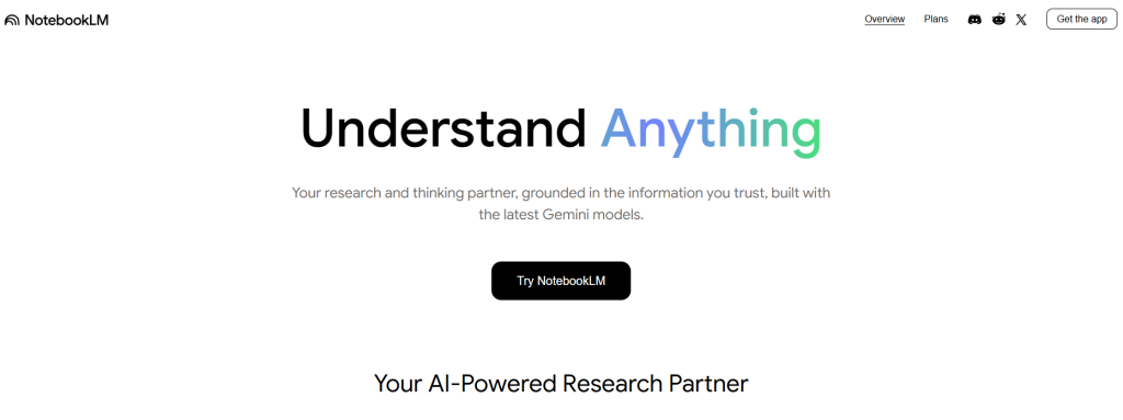 Best Freelance Writer Tools: NotebookLM homepage