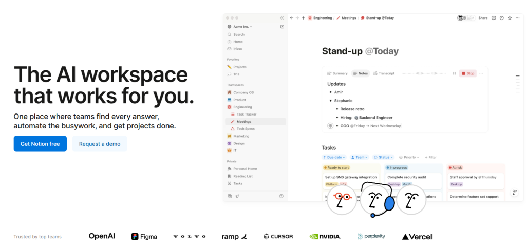 best freelance writer tools: notion homepage