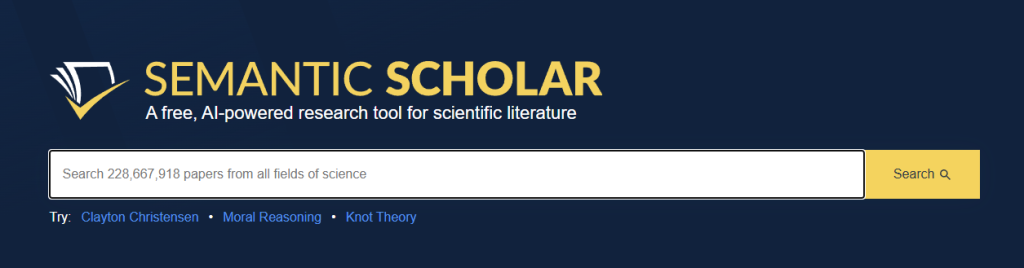Best Freelance Writer Tools: Semantic Scholar search bar
