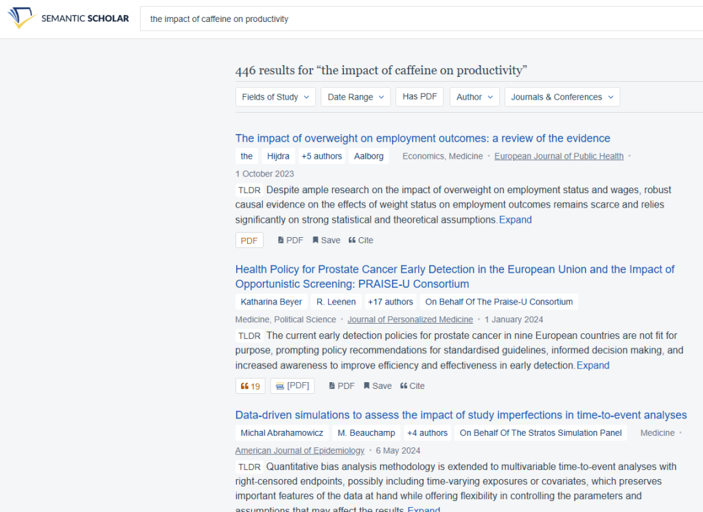 Best Freelance Writer Tools: semantic scholar search results