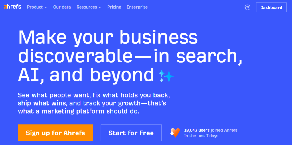 ahrefs homepage SEO-how-to-optimize-for-organic-search-pawel-tatarek-freelance-B2B SaaS