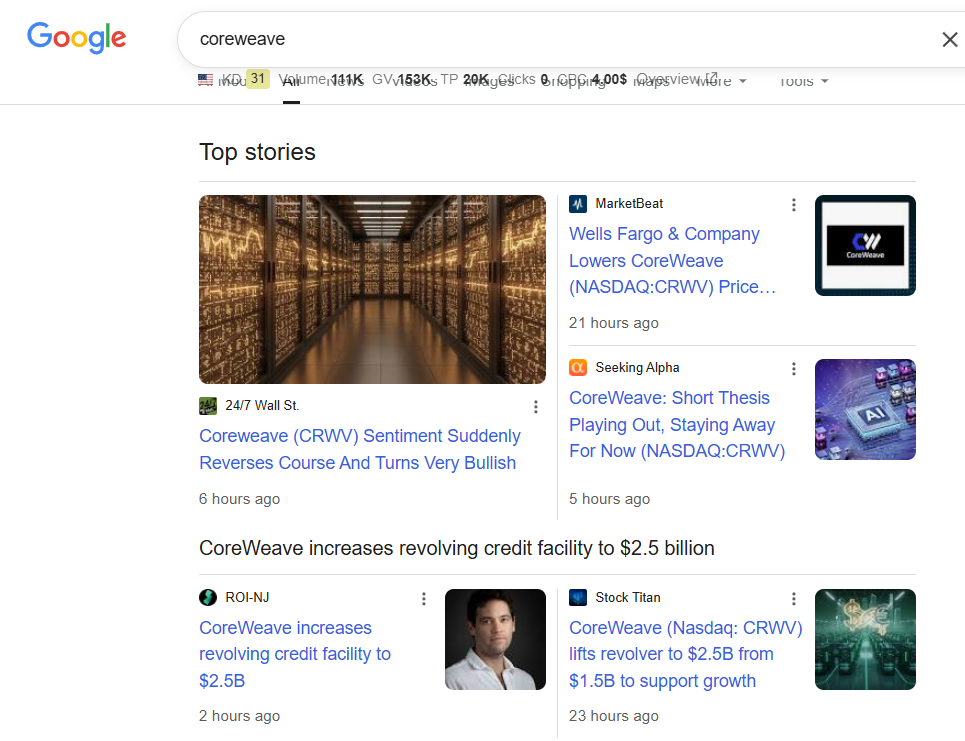 screenshot of top stories rich snippet in google thanks to schema markup