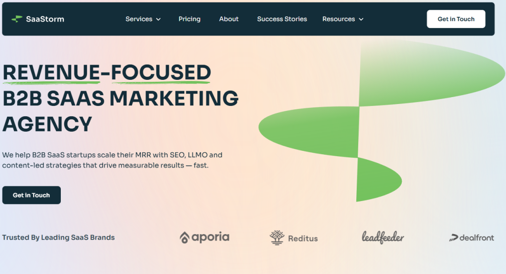 Best B2B SaaS Content Marketing Agencies website screenshot: SaaStorm
