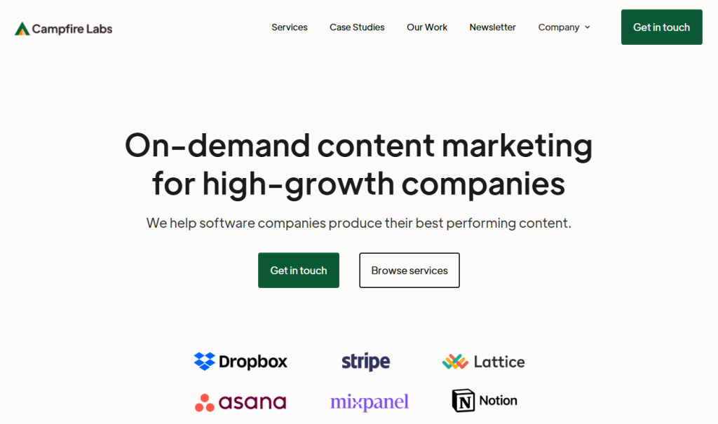 Best B2B SaaS Content Marketing Agencies website screenshot: Campfire Labs