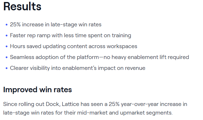 the results section from the Dock's case study
