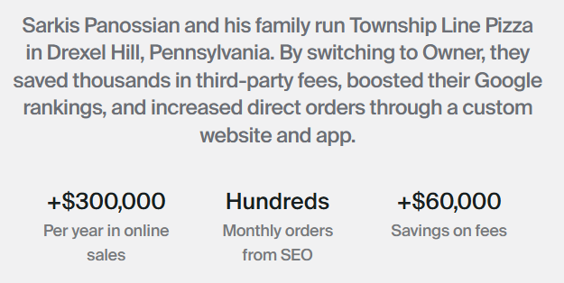 Screenshot of the summary section from an Owner case study