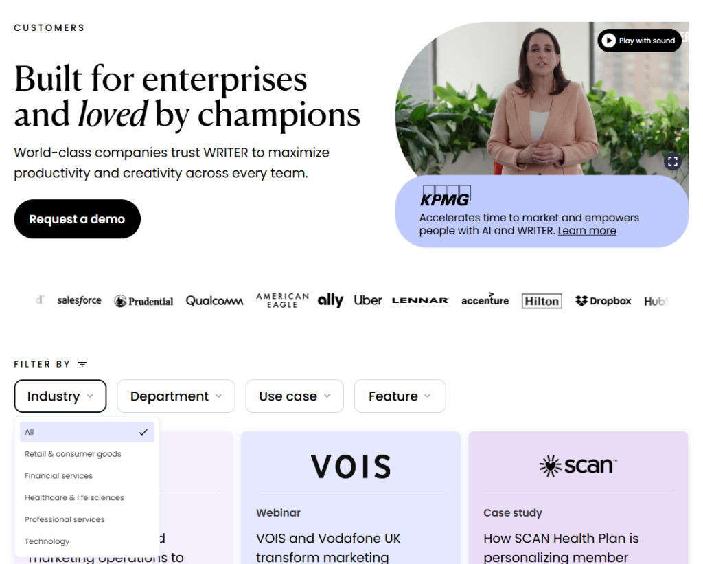 the Writer case study page screenshot