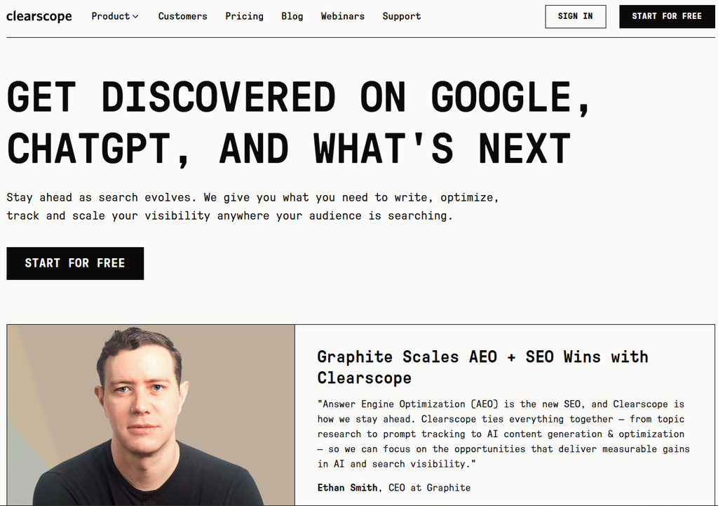 screenshot of clearscope homepage