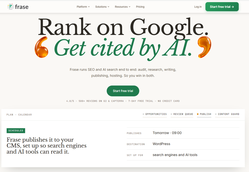 screenshot of frase homepage