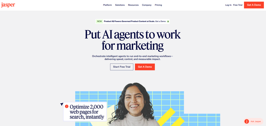 screenshot of jasper ai homepage