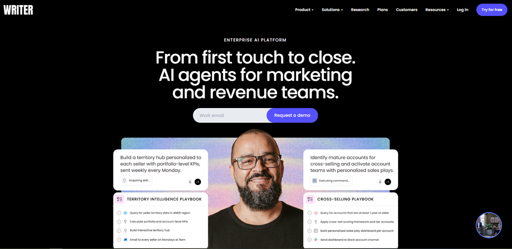 screenshot of writer homepage