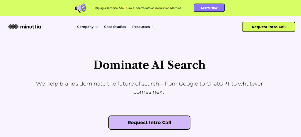 Minuttia homepage screenshot best content marketing agencies